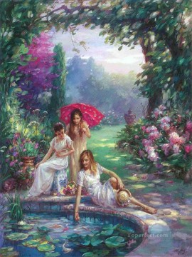 Impresionismo Painting - Koi Pond chicas hermosa mujer dama
